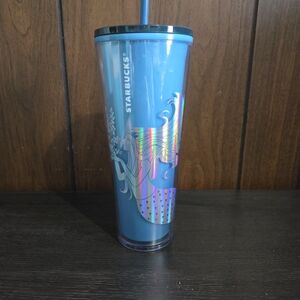 Starbucks Blue Tumbler with Mermaid Design